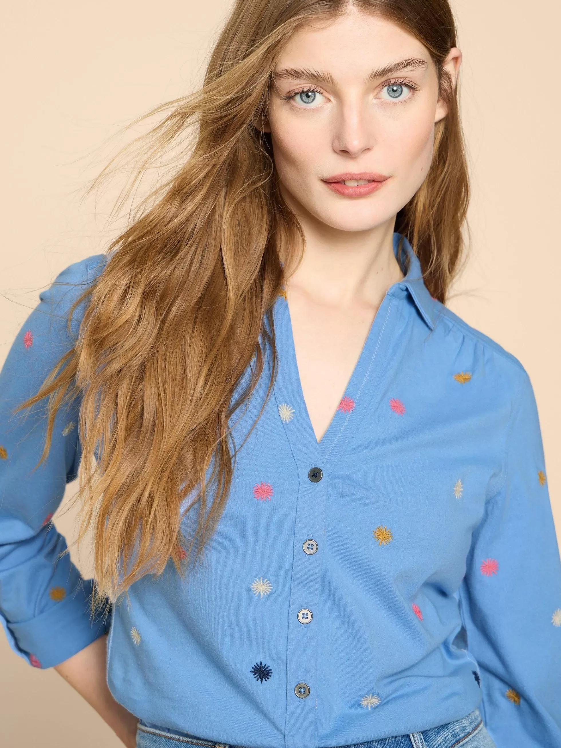 Shop Annie Jersey Embroidered Shirt Shirts And Blouses