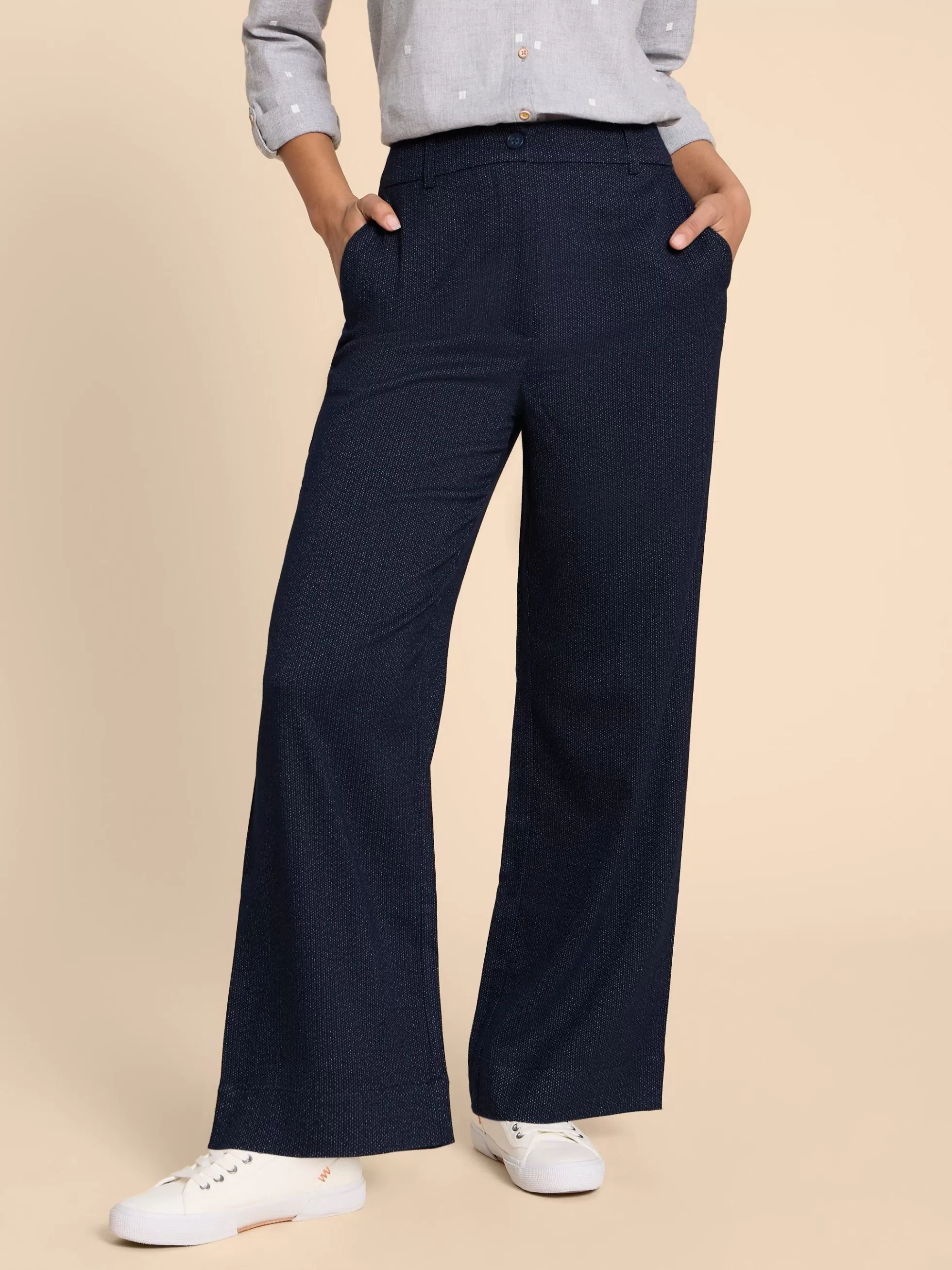 Shop Belle Wide Leg Tweedy Trouser Trousers