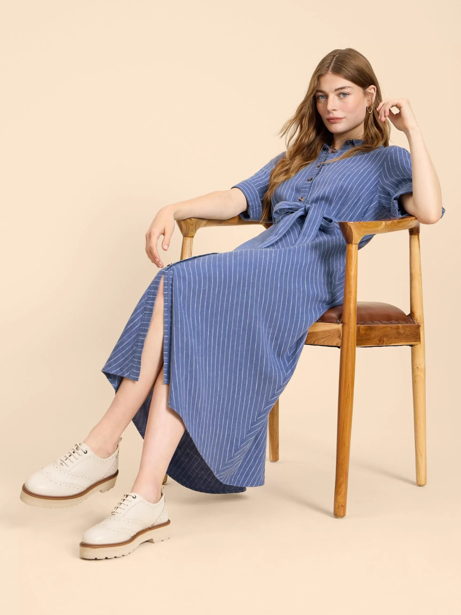 Fashion Beth Linen Blend Shirt Dress Dresses