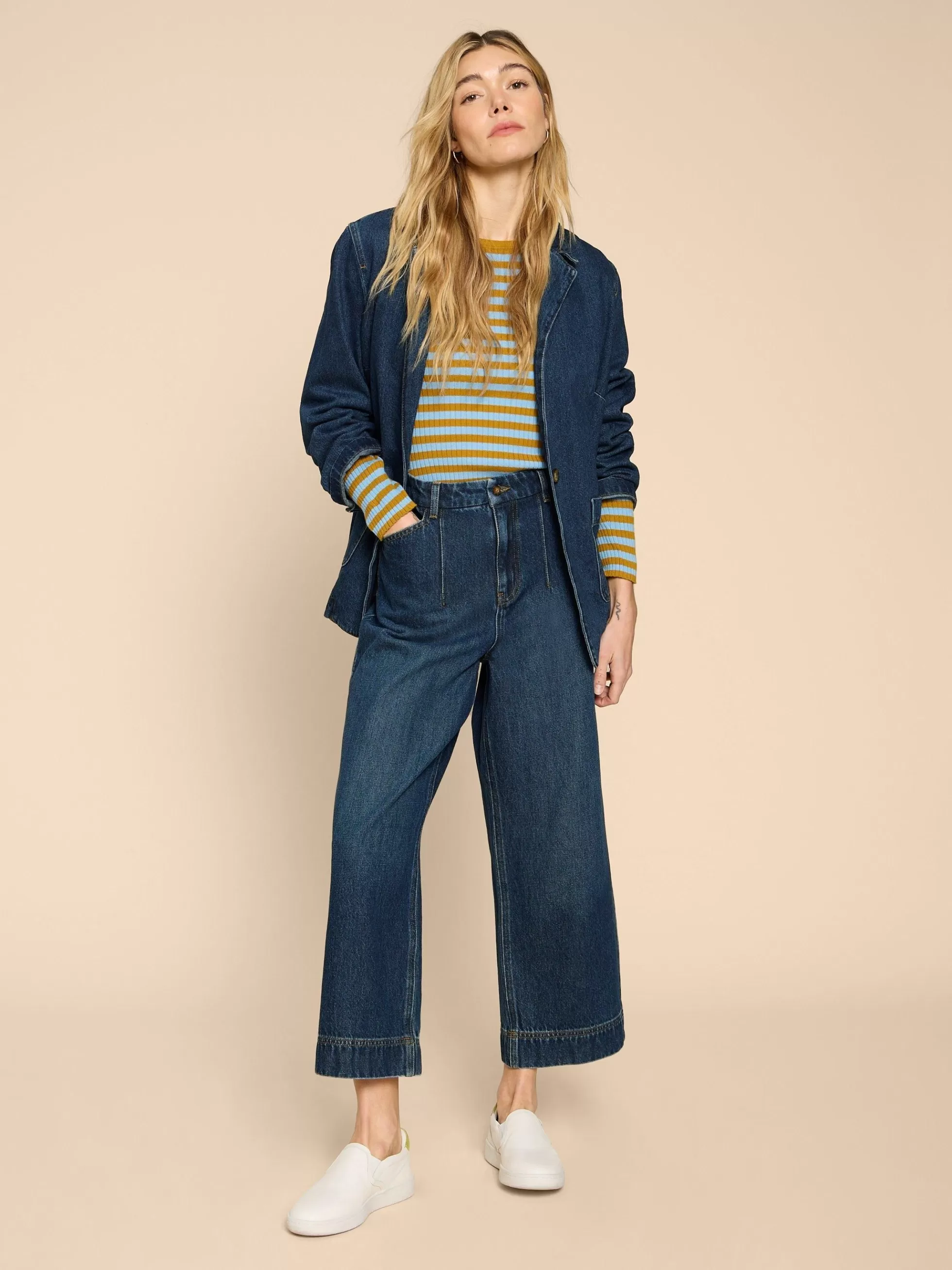 Cheap Loren Wide Leg Cropped Jean Trousers