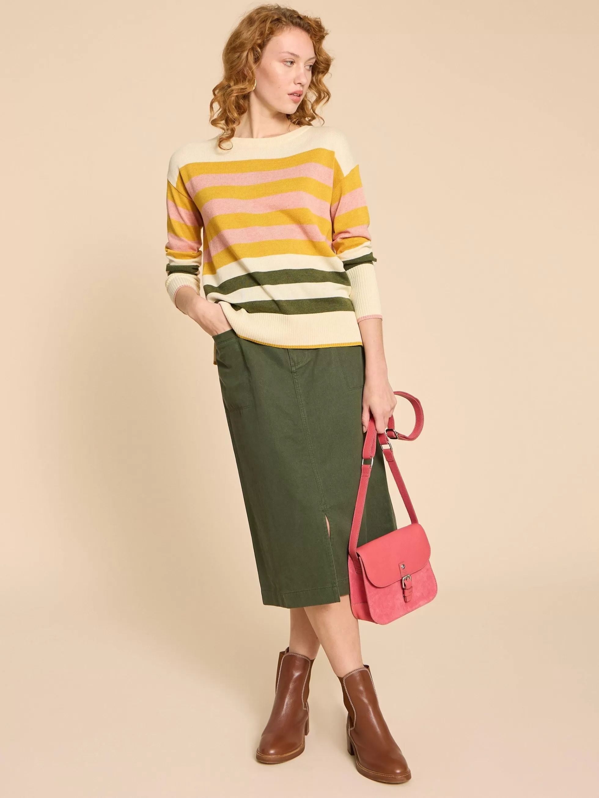 Hot Olive Stripe Knitted Jumper Jumpers And Cardigans