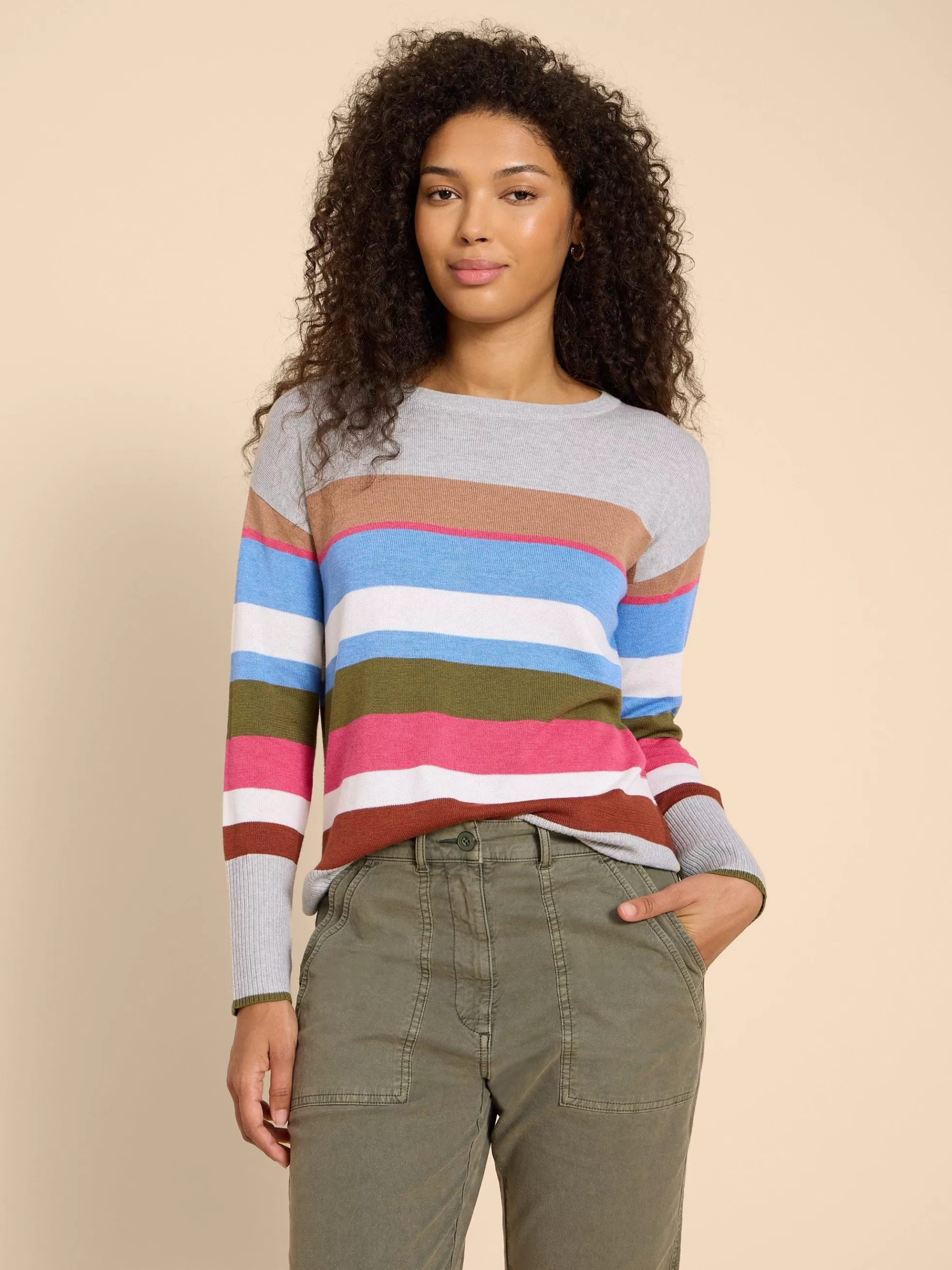 Sale Olive Stripe Knitted Jumper Jumpers And Cardigans