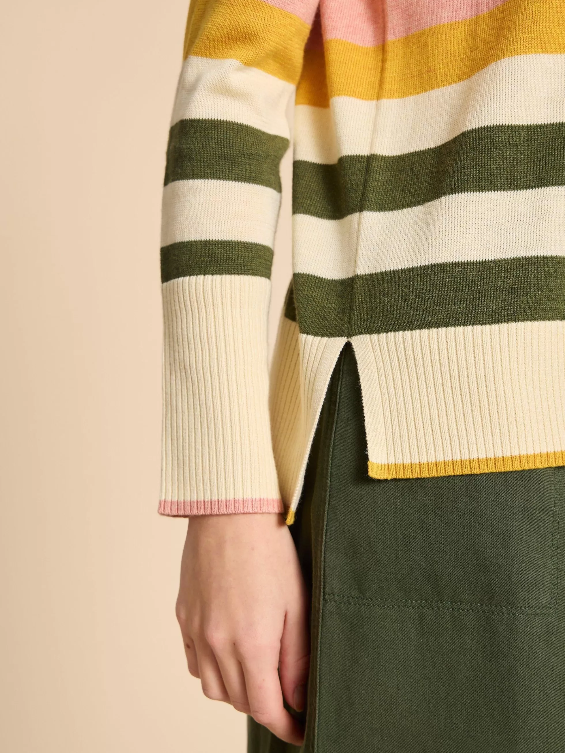 Hot Olive Stripe Knitted Jumper Jumpers And Cardigans