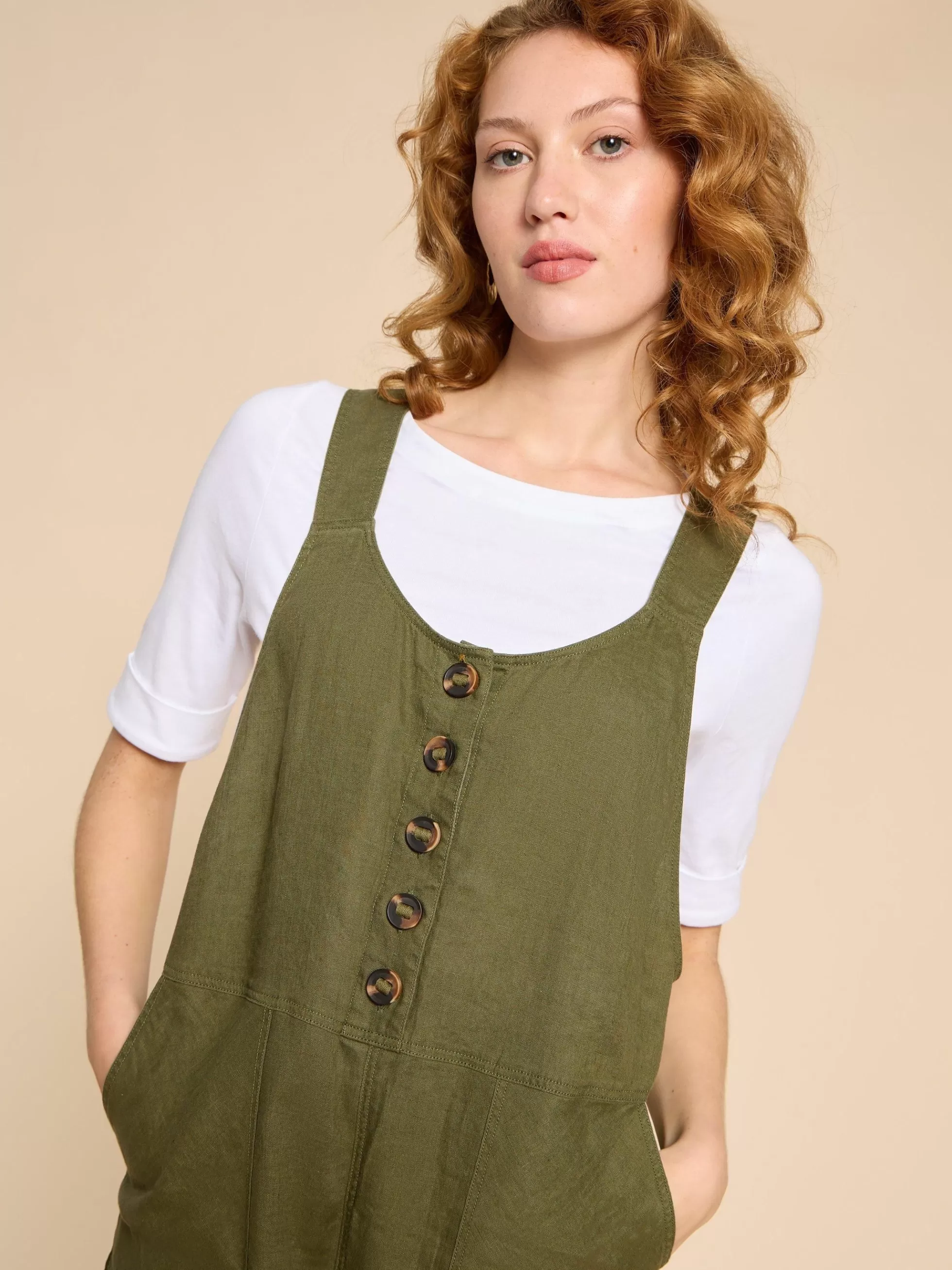 Best Sale Viola Crop Linen Dungaree Dresses