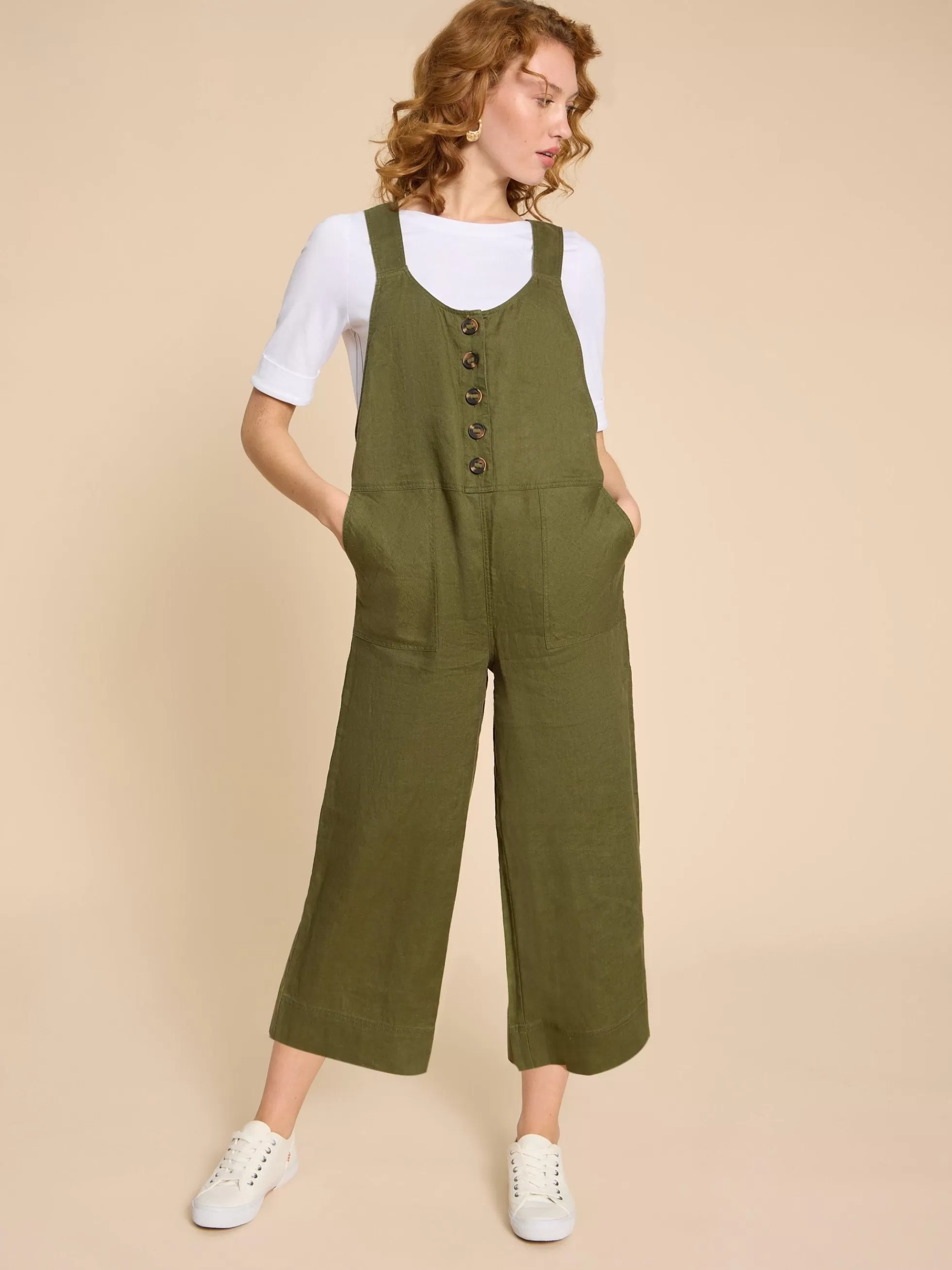 Best Sale Viola Crop Linen Dungaree Dresses